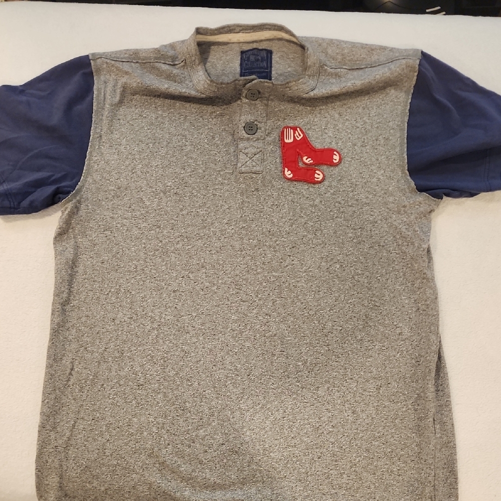 Coopertown Collectiom Reebok Heather Gray Polo with Navy Sleeves and Red Sox